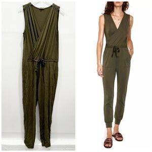 Heartloom Sage Green Sleeveless V-Neck Elastic Waist Jumpsuit Joggers Large
